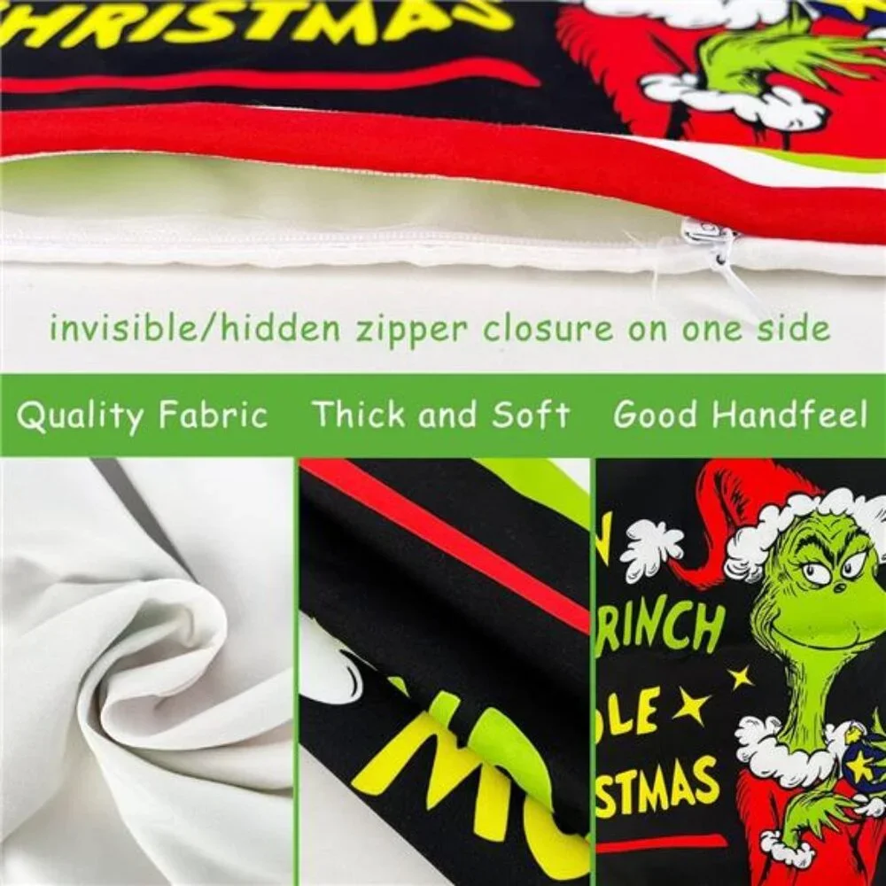 Set of 4 Merry Christmas Throw Pillow Covers, 20x20, Black & Green Holiday Decor
